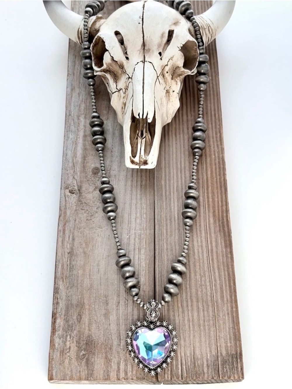Heart purple horse western turquoise boho stone Crystal bead rhinestone necklace